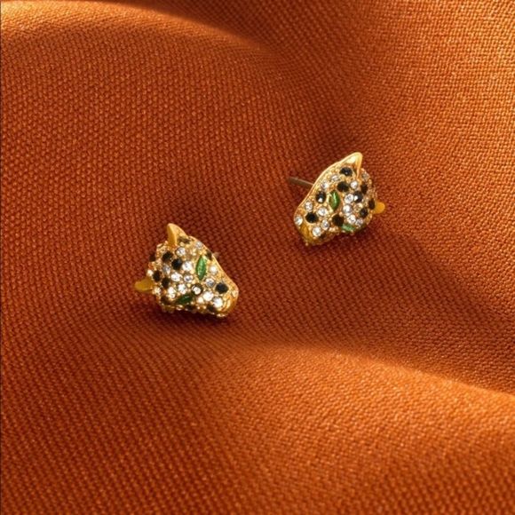 Stella & Dot Roar Tiger Earrings Crystal Studs Green Eyes Retired Rare - Picture 5 of 8